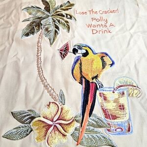 Luau Limited Edition Silk Shirt Parrot Embroidery Yellow Size L Hawaiian